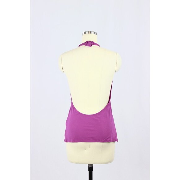 STEPHAN JANSON Purple 100% Silk Crepe De Chine V-Neck Halter Tank, Size 44 - Picture 3 of 11